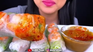 ASMR SHRIMP SPRING ROLLS & PEANUT SAUCE MUKBANG Eating Show (EATING SOUNDS) ASMR Phan